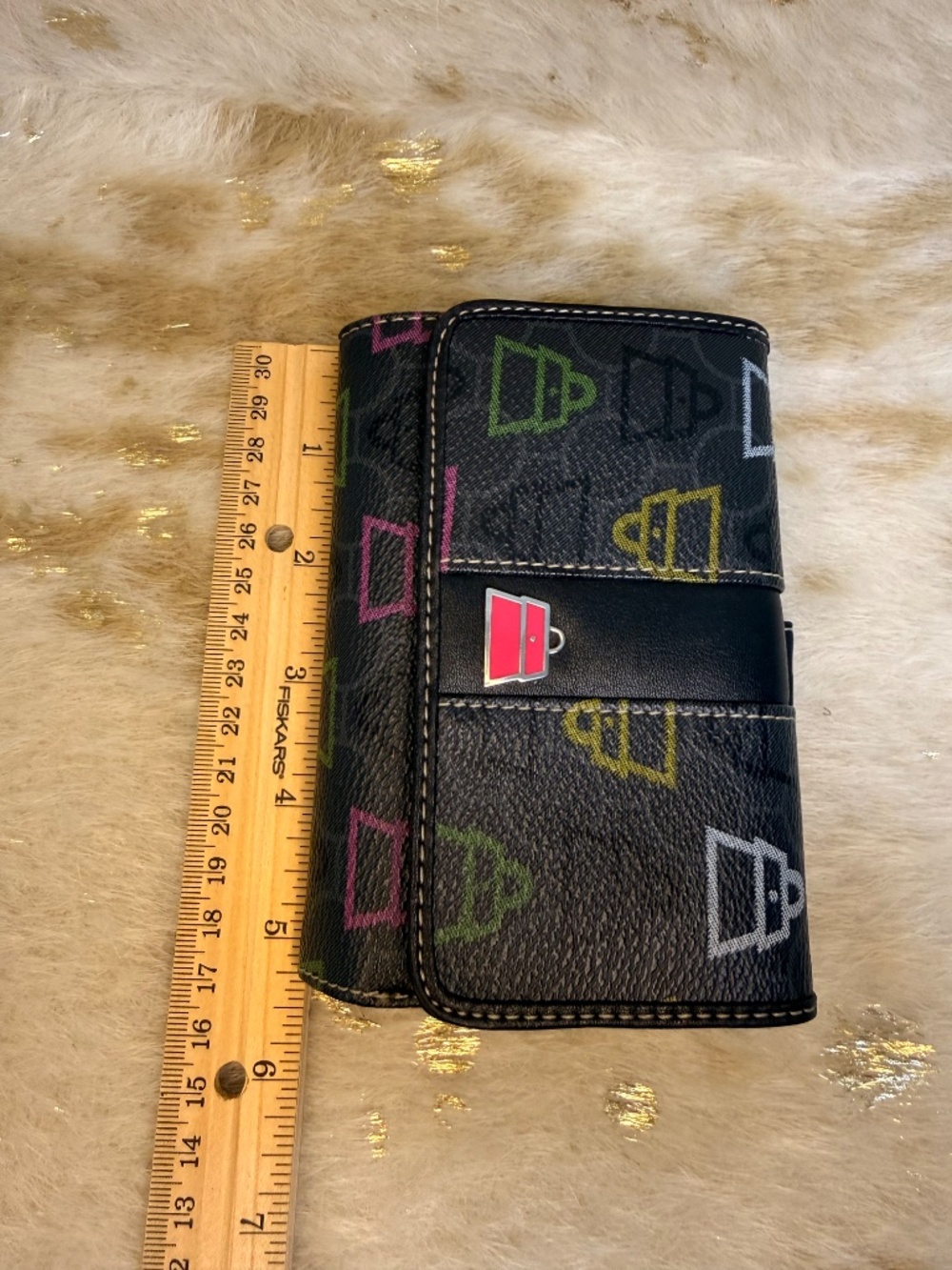 Cathy Van Zeeland Y2K Trifold Wallet Black Multicolor Print New Retro 2000s - Picture 12 of 13